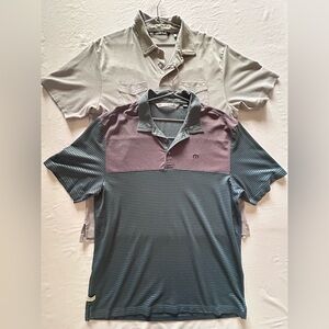 TravisMathew Polo Shirt Lot 2 Mens XL Golf Performance Blue Striped